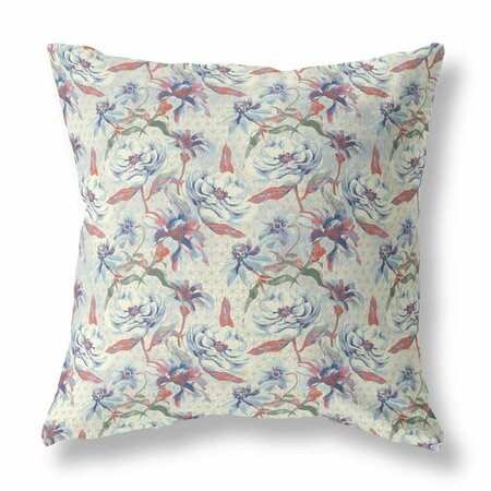 PALACEDESIGNS 18 in. Pale Blue Roses Indoor & Outdoor Throw Pillow Orange & Yellow PA3099231
